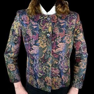 Vintage Textured Blazer Floral Print Medium